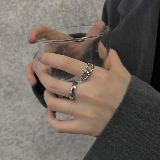 Threaded Chain Cross Adjustable Ring Set