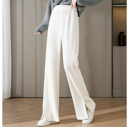 Slit Corduroy Micro-Flare Straight Chenille Pants