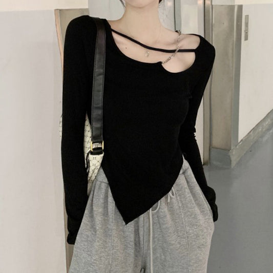 Long Sleeve Chain Irregular T-Shirt Top