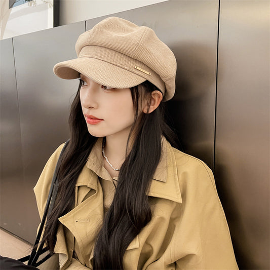 Simple Solid Color Label Fashion Beret Hat