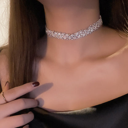 Simple Collarbone Full Rhinestone Necklace