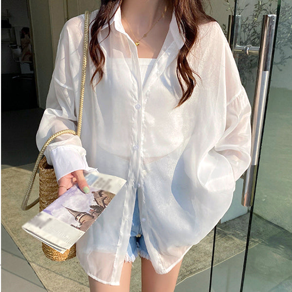 Pearlized Chiffon Thin Sun Protection Shirt Top