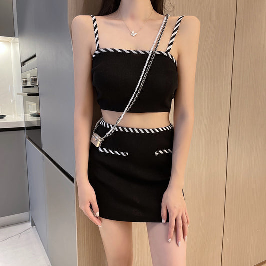 Short Knitted Tank Top High Waist Slim Skirt Set