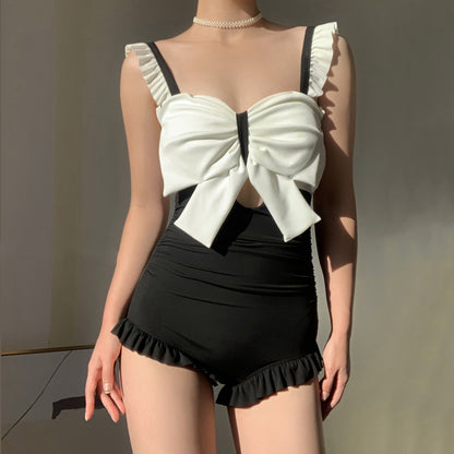 Bow Sleeveless Skinny Backless One-Piece Swimsuit