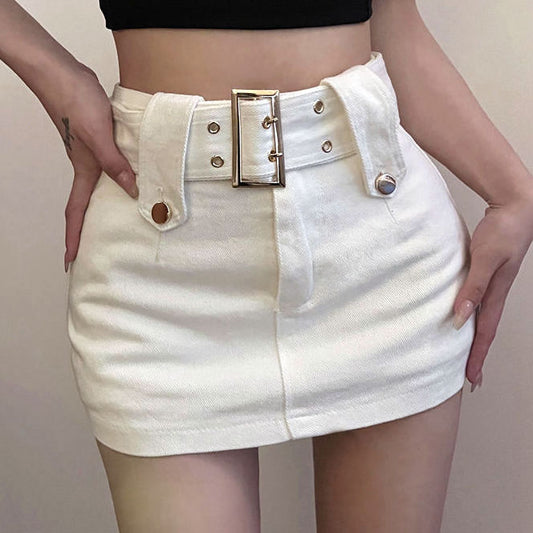 High Waist Belt Slim Fit Solid A-Line Skirt