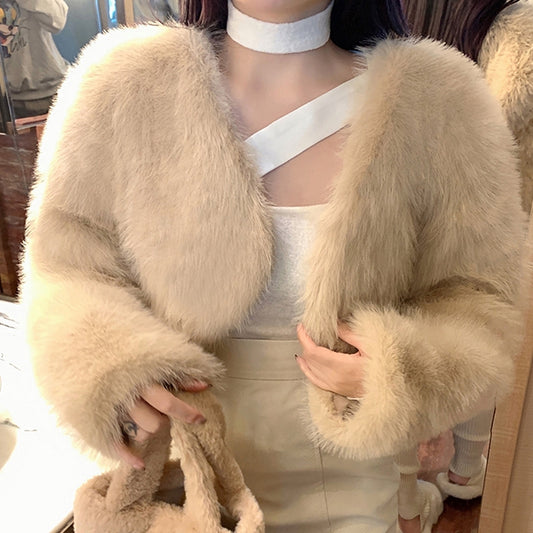 Short Shaggy Long Sleeve Fur Jacket Top