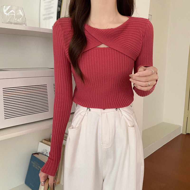 Stretch Cutout Long Sleeve Slim Fit Knit Top