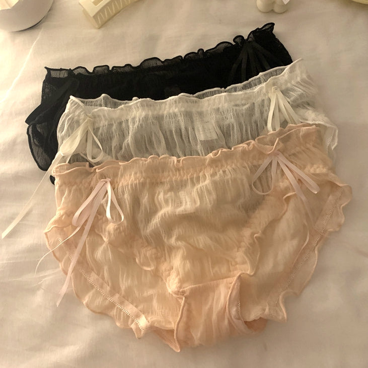 Thin Lace Sexy Mid-Waist Briefs Set