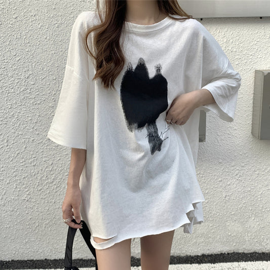 Ripped Loose Printed Short Sleeve T-Shirt