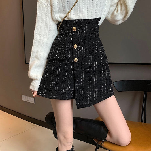 Irregular Temperament High Waist Plaid A-Line Skirt