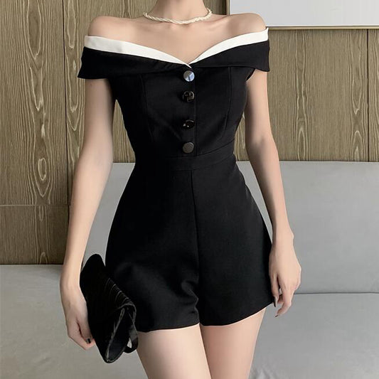 Black Casual Off Shoulder Jumpsuit Shorts Romper