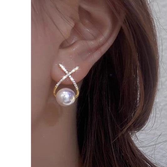 Cross Rhinestone Pearl Fashion Earrings