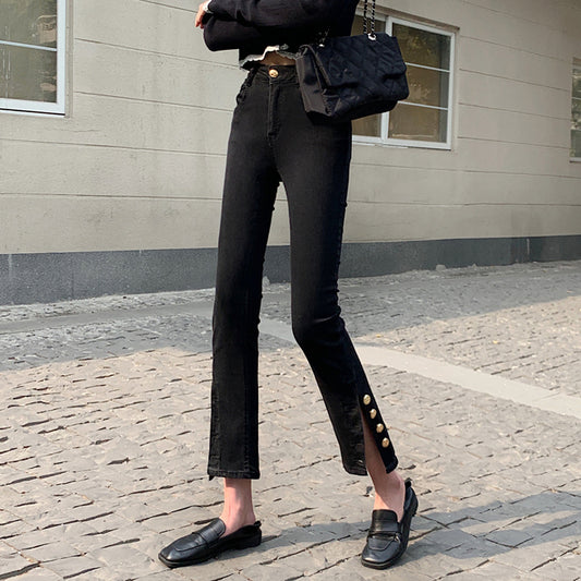 Black High-Waisted Slim-Fit Jeans Trousers