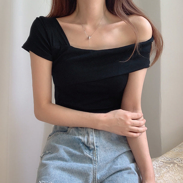 Irregular Off-Shoulder One Word Collar Top