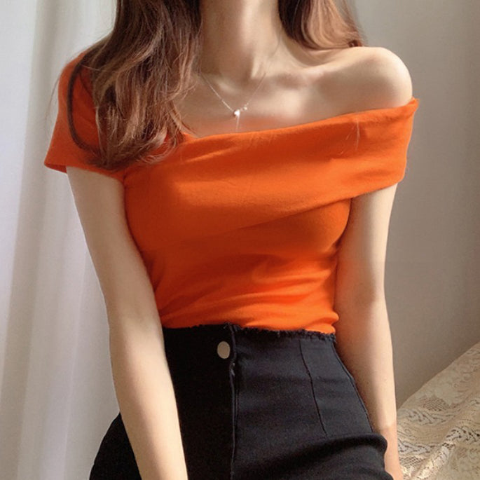 Irregular Off-Shoulder One Word Collar Top