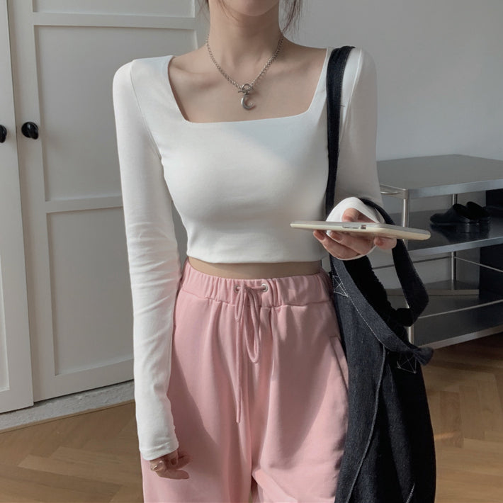 Long Sleeve Square Neck Crop Top