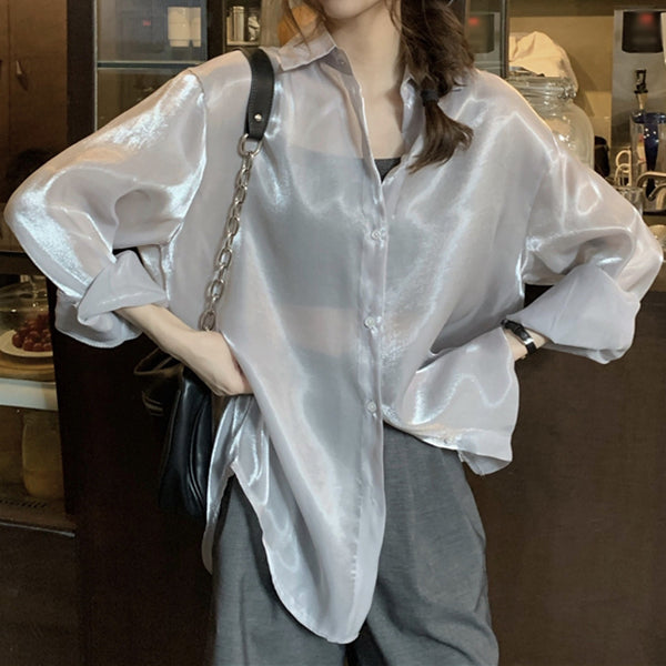 Shiny Silk Sunscreen Long-Sleeved Shirt Top