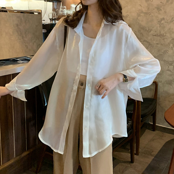 Shiny Silk Sunscreen Long-Sleeved Shirt Top