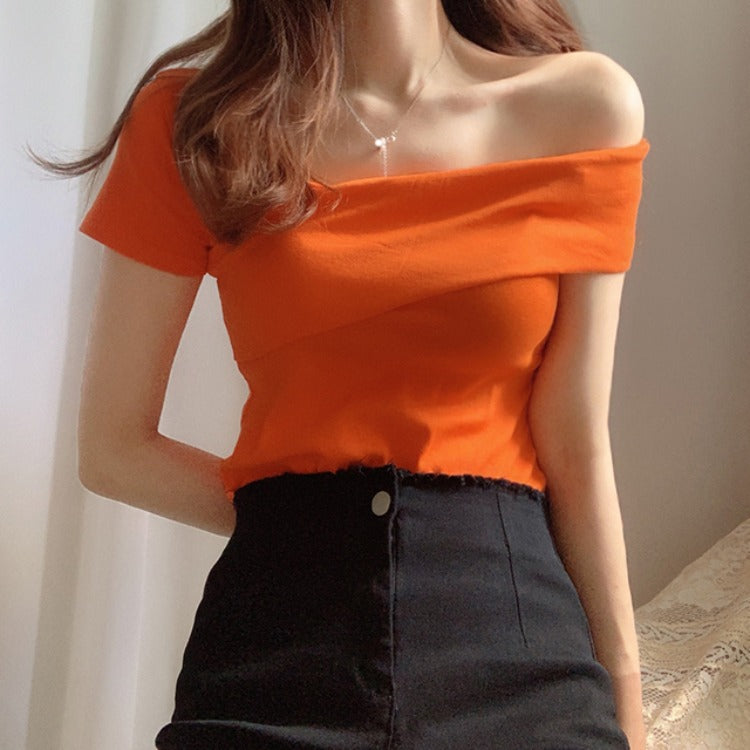 Irregular Off-Shoulder One Word Collar Top