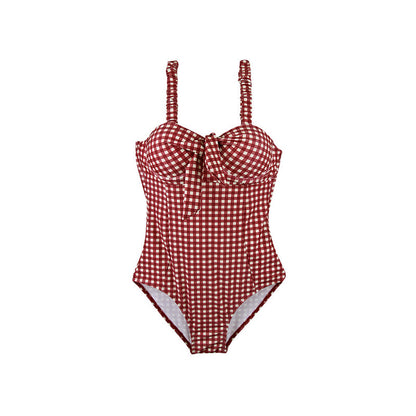 New Sexy Vacation Plaid Gathered One-Piece Swimsuit