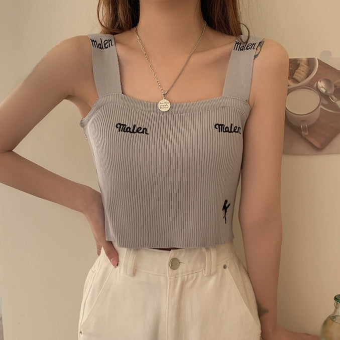 Camisole Short Embroidery Inside Knitted Top