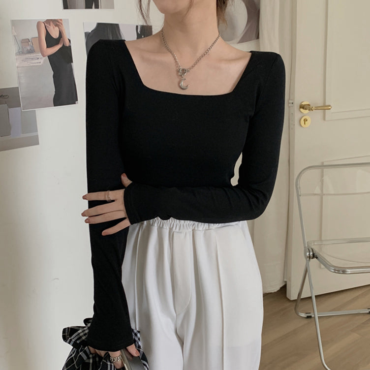 Long Sleeve Square Neck Crop Top