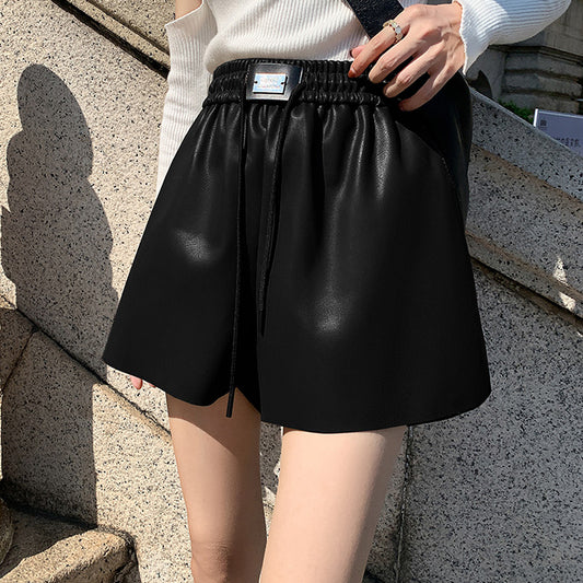 High Waist A-Shaped Pu Leather Short Boots Overalls