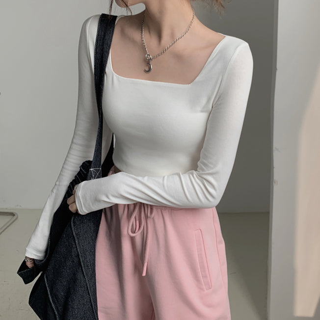 Long Sleeve Square Neck Crop Top