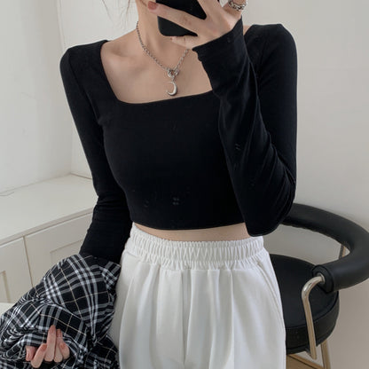 Long Sleeve Square Neck Crop Top