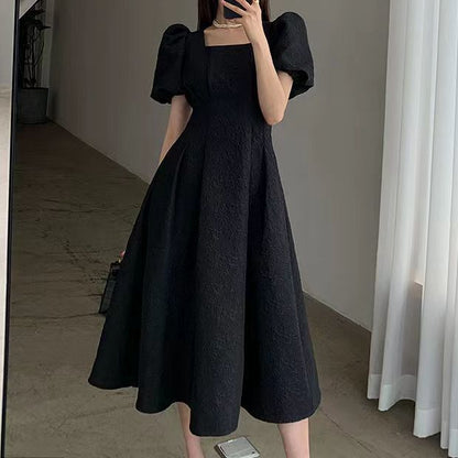 Double Layer Lined Puff Sleeve A-Line Dress