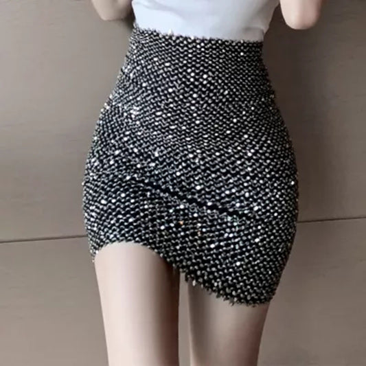 High Waist Slim Fashion Glitter Elastic Sparkly Skirt