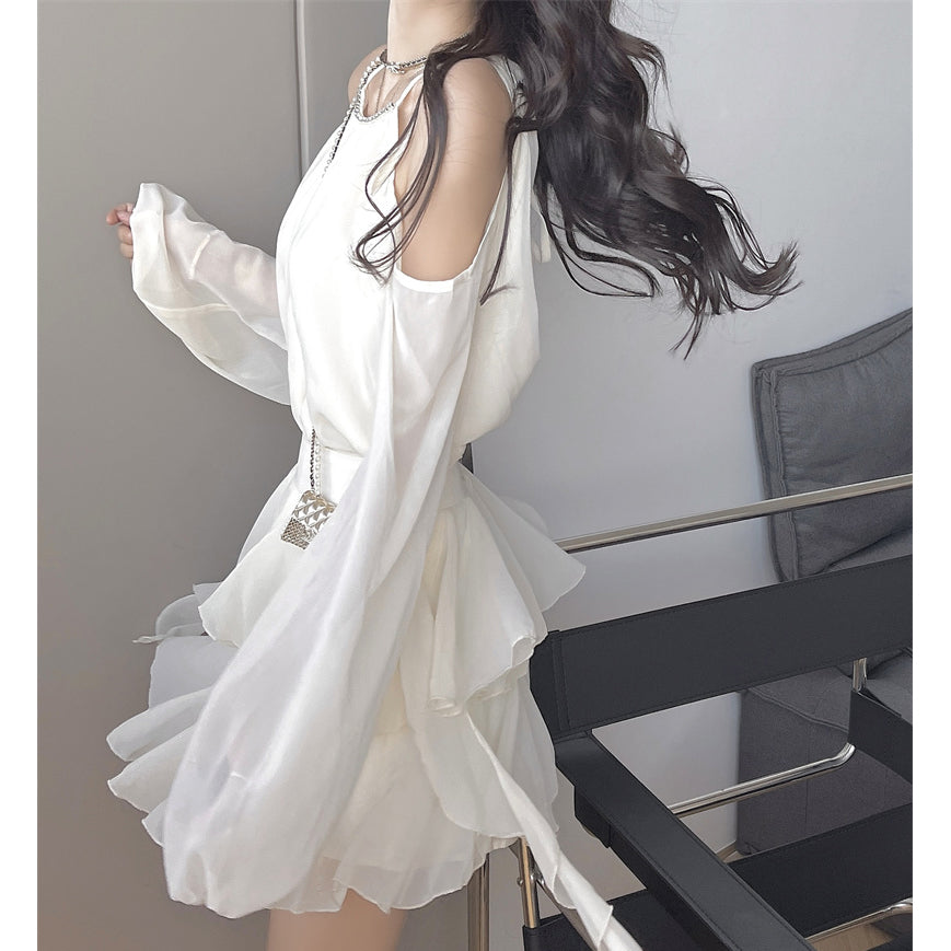 Sexy Off-The-Shoulder Long-Sleeved Shirt Cake Skirt Set