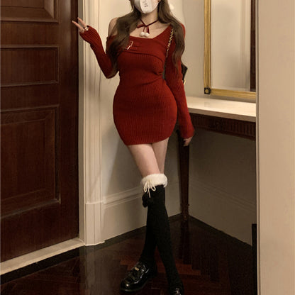 Suspender Paneled Sweater Dress