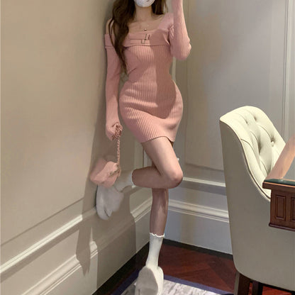 Suspender Paneled Sweater Dress