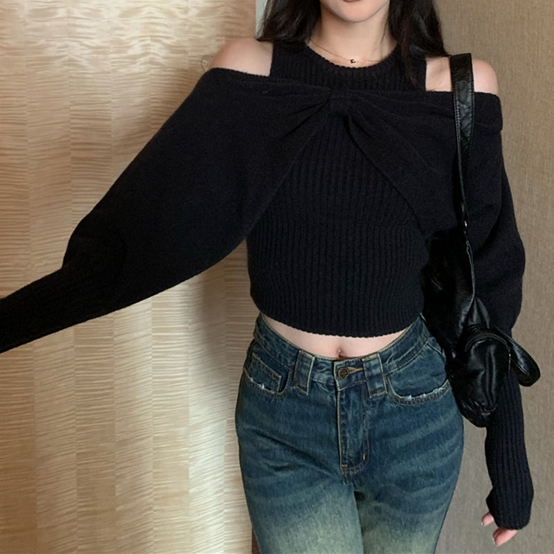 Sexy Off-Shoulder Two-Piece Bow Knot Sweater