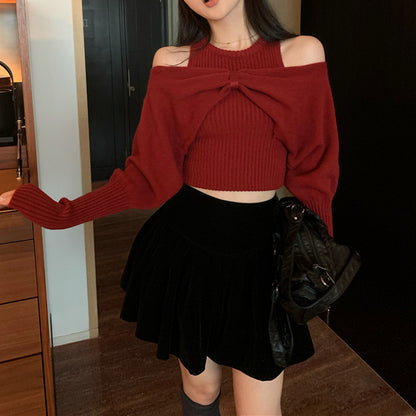 Sexy Off-Shoulder Two-Piece Bow Knot Sweater