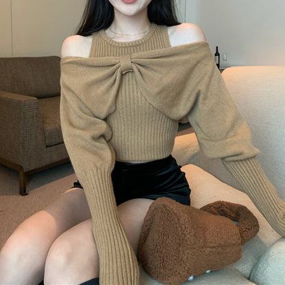 Sexy Off-Shoulder Two-Piece Bow Knot Sweater