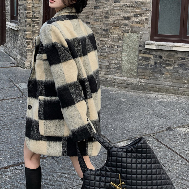 Plaid Wool Thick Warm Jacket