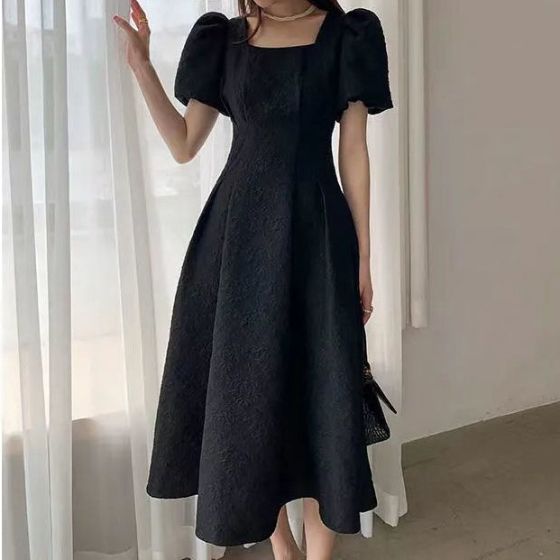 Double Layer Lined Puff Sleeve A-Line Dress