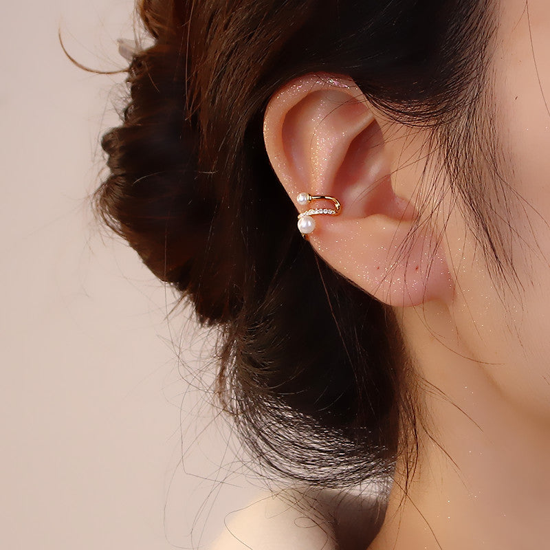 Multilayer Zircon Pearl Ear Bone Clip Earrings