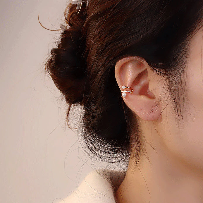 Multilayer Zircon Pearl Ear Bone Clip Earrings