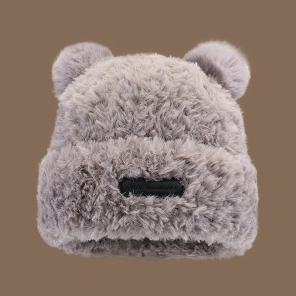 Warm Plush Cute Bear Ear Cap Knitted Hat