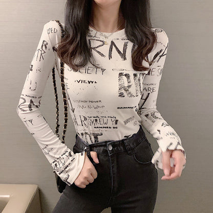 Printed Panel Crew Neck Long Sleeve T-Shirt