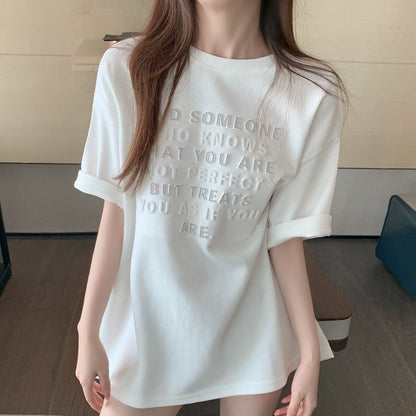 Three-Dimensional Letters Short-Sleeved T-Shirt Top