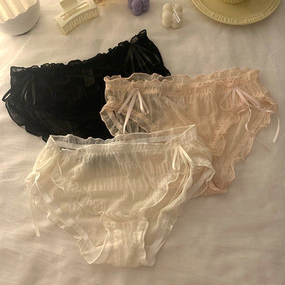 Thin Lace Sexy Mid-Waist Briefs Set