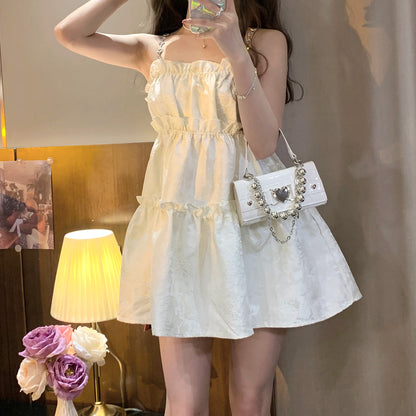 Jacquard Ruffle Summer Puffy Sling Dress