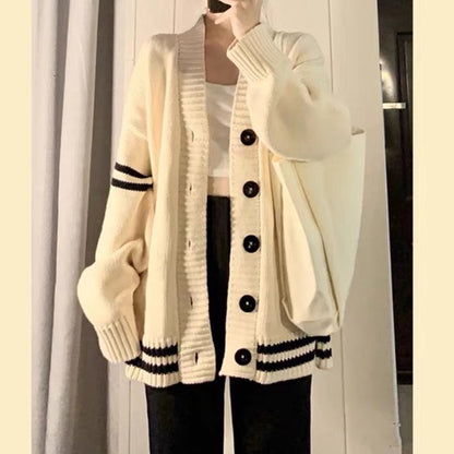 Single Breasted V-Neck Long Sleeve Knit Cardigan