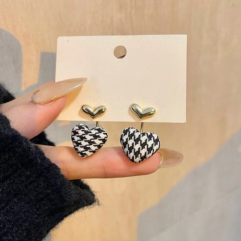 Silver Needle Houndstooth Love Stud Earrings