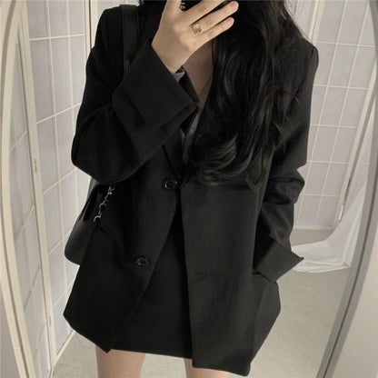 Black Single Breasted Casual Loose Blazer Top