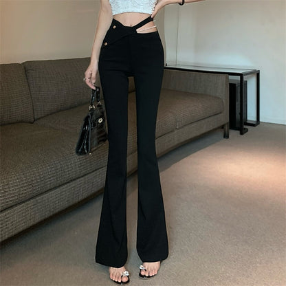 Pearl Chain Micro Flare Hollow Long Pants